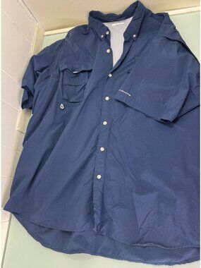 Columbia PFG Bahama Fishing Shirt Men 3XT 3XL Big & Tall Nylon Navy Short Sleeve